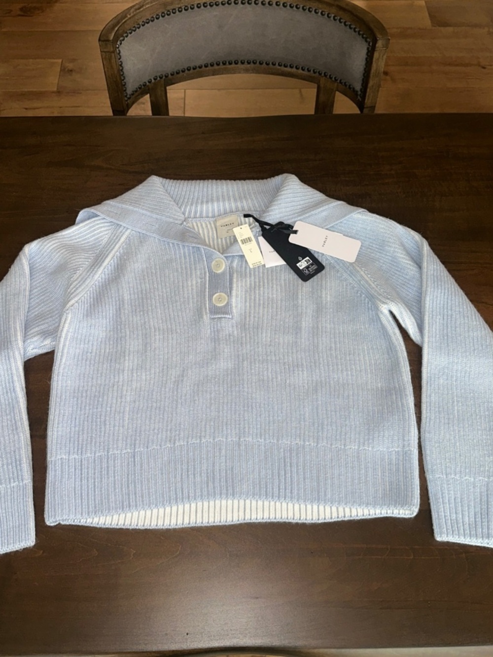 Varley Filey Plated Alpaca Yarn Sweater Women's Size Large Mist Blue MSRP $198